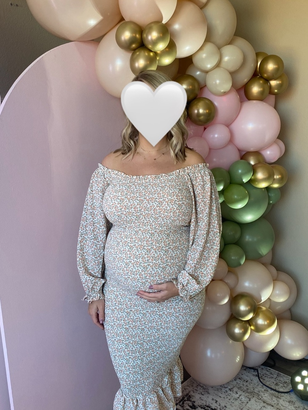 Petal & Pup Cream Floral Off-Shoulder Maternity Dress